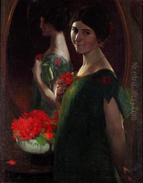 Lady In Front Of A Mirror Oil Painting by Leandro Ramon Garrido