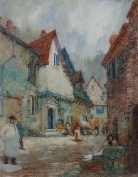 Street Scene With Figures Oil Painting by Oswald Garside