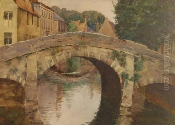 Old Stone Bridge Over A River Oil Painting by Oswald Garside