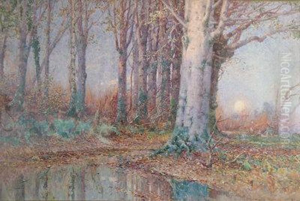 An Autumn Evening Oil Painting by Oswald Garside