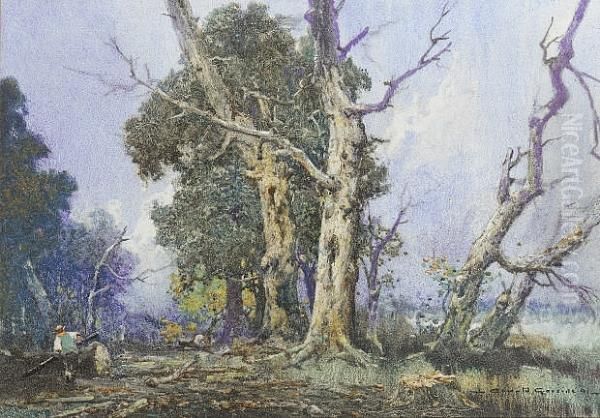 Timber Felling Oil Painting by Oswald Garside