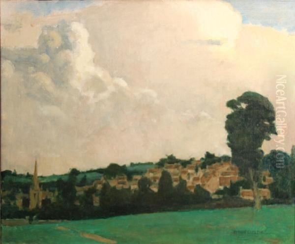 Village View From Across A Field Oil Painting by Norman Garstin