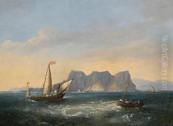 Mediterranean Xebecs In The Straits Oil Painting by William Garthwaite