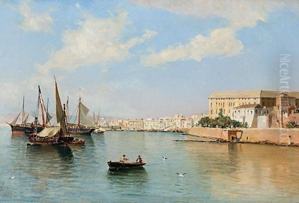 Puerto De Malaga Oil Painting by Jose Gartner De La Pena