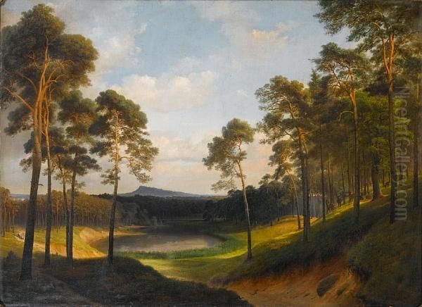 Extensive Wooded Landscape With A Lake In Thedistance Oil Painting by Eduard Gartner