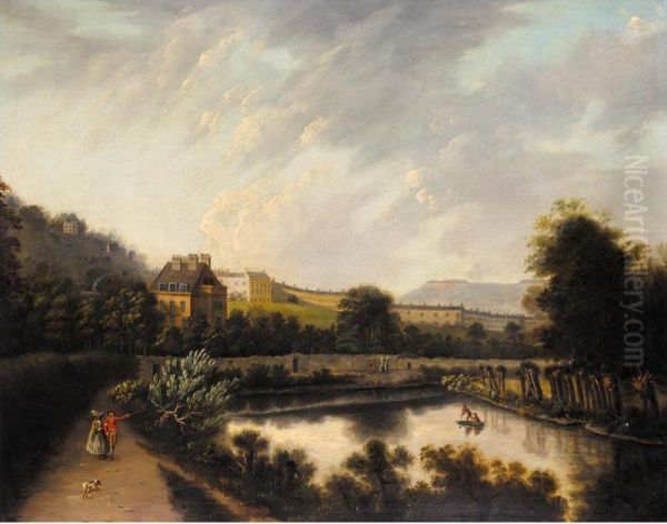 A View Of Royal Crescent, Bath, A Couple Walking In The Foreground Oil Painting by Edmund Garvey