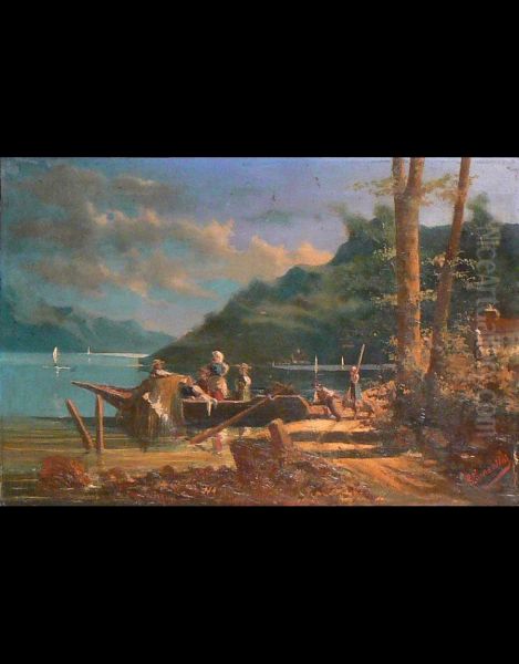 Pescatori Sul Lago Oil Painting by Giuseppe Garzolini