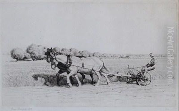 Working Horses At Harvest Oil Painting by George G. Bullock