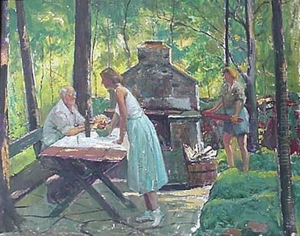 Adomeit Family Picnic Oil Painting by George G. Bullock