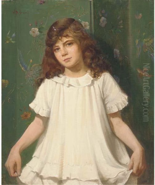 Portrait Of A Girl, Half-length, In A White Dress Oil Painting by Walter Bonner Gash