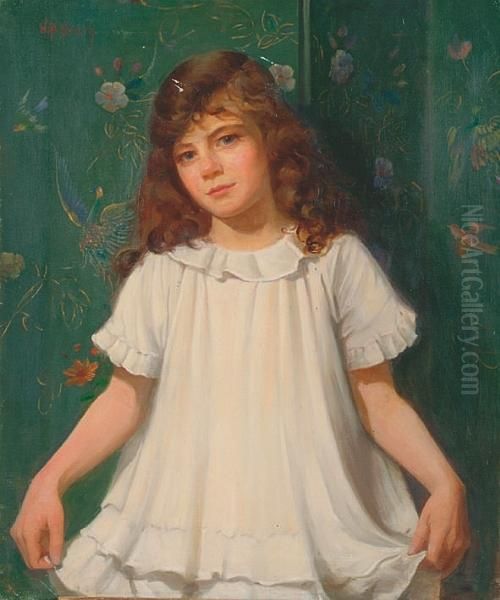 Girl In A White Dress Oil Painting by Walter Bonner Gash