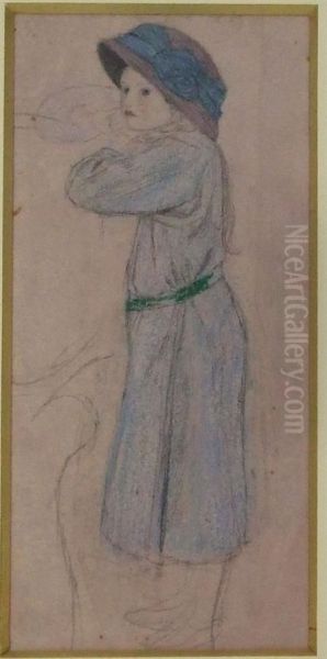 Study Of Joscelyne In A Blue Dress Oil Painting by Arthur Joseph Gaskin