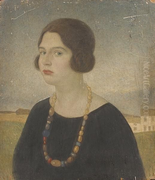 Portait Of Joscelyne Verney Gaskin, Aged 22; The Nursery Fire Oil Painting by Arthur Joseph Gaskin