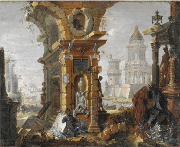 Capriccio Con Rovine Classiche, Medievali E Rinascimentali Oil Painting by Pietro Gaspari