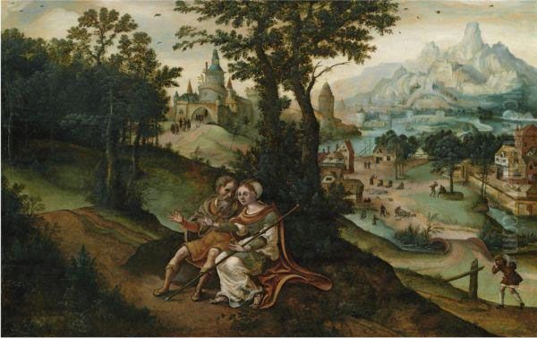 Tamar And Judah In A Landscape Oil Painting by Lucas van Valckenborch