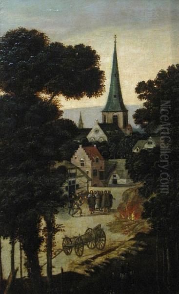 A View Of A Town With Christ And Hisdisciples Oil Painting by Lucas van Valckenborch