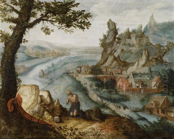 Saint Jerome In A Landscape Oil Painting by Lucas van Valckenborch