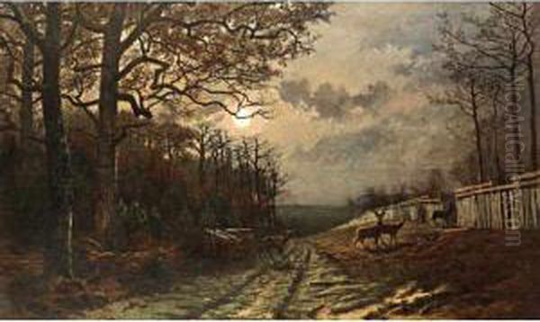 Lisiere De Foret,le Bornage A Barbizon Oil Painting by Jean-Baptiste-Georges Gassies