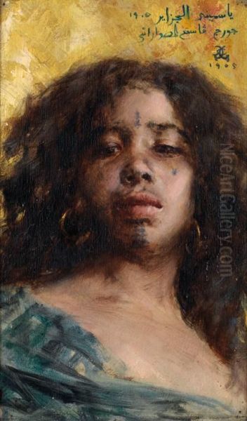 Jeune Fille Auxcheveux Noirs Boucles Oil Painting by Constant Georges Gaste