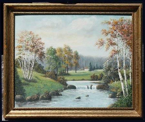 Country Landscape Withstream Oil Painting by A. Gates