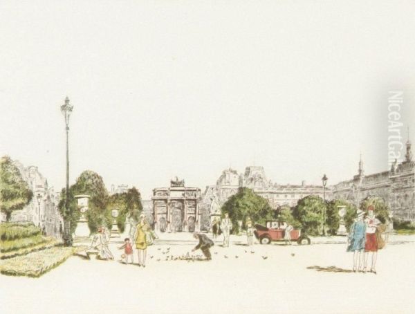 Jardin Des Tuileries Avec L'arc Du Carrousel Oil Painting by Pierre Gatier