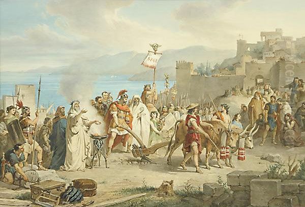 L'aratro Romano Traccia Il Solco Oil Painting by Giuseppe Lorenzo Gatteri