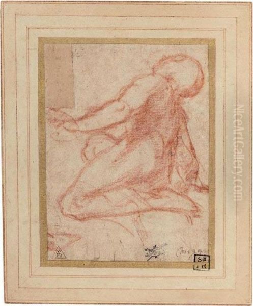 Study Of A Kneeling Figure Looking Upwards Oil Painting by Bernardino Gatti, Il Sojaro