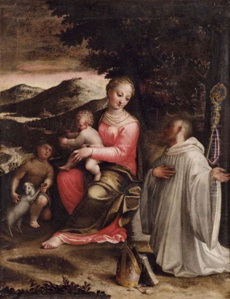 Madonna Col Bambino, San Giovannino Esan Bernardo Oil Painting by Gervasio Gatti