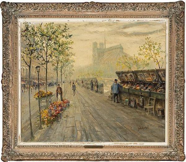 Bookstalls Along The Seine Oil Painting by Paul Gauci