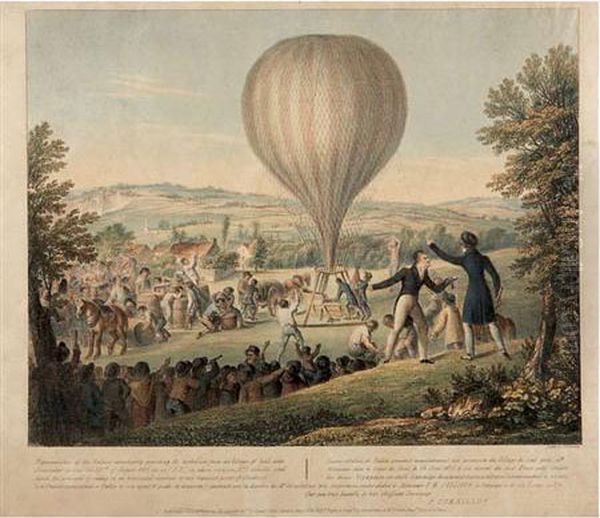 Representation Of The Balloon Immediately Proceeding Its Ascension From The Village Of Seal Oil Painting by William Gauci