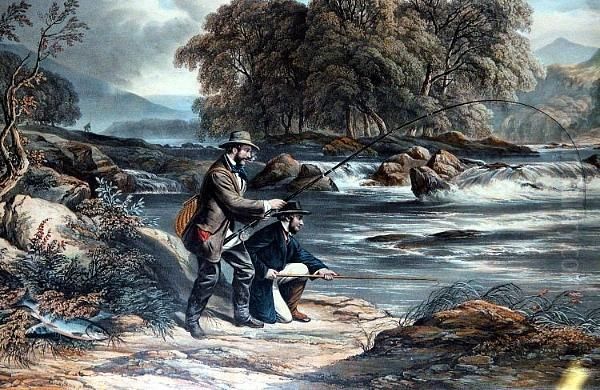 Salmon Fishing Oil Painting by William Gauci