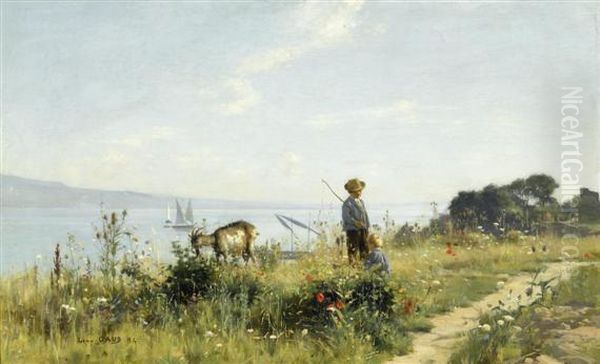 Young Herdsman Before Lake Geneva. Oil Painting by Leon Gaud