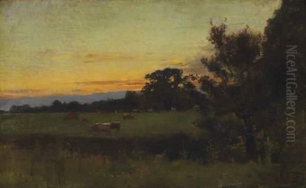 Prairie Au Coucher Du Soleil Oil Painting by Leon Gaud