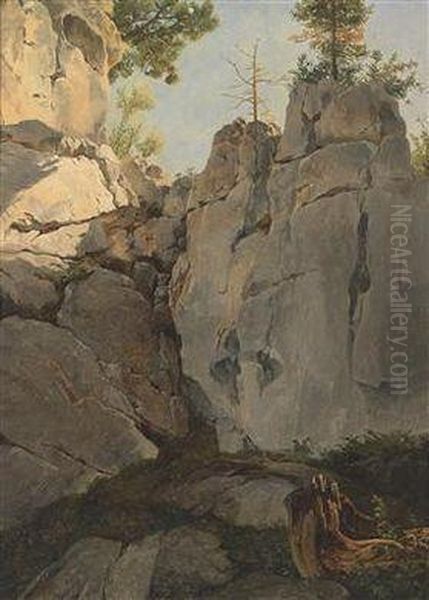 Rocky Valley Oil Painting by Friedrich Gauermann