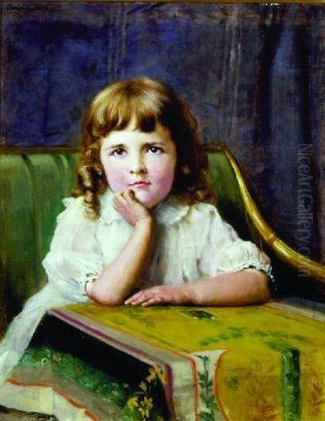 Pensive Child Oil Painting by Ignaz Marcel Gaugengigl