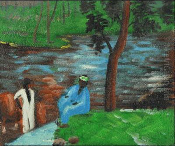 At The Pond Oil Painting by T. Gauguin