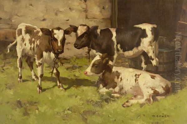 Three Calves Oil Painting by David Gauld