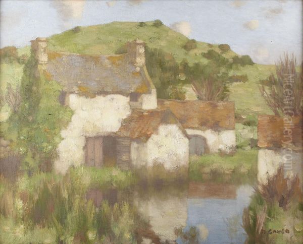 Cottages By The River Oil Painting by David Gauld