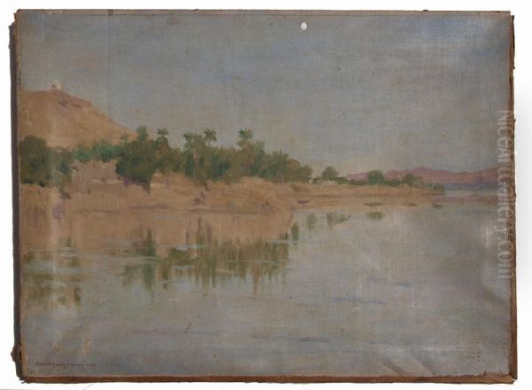 Desert Landscape By The Shore Of Ariver,lake, 
Or Sea Oil Painting by Robert David Gauley