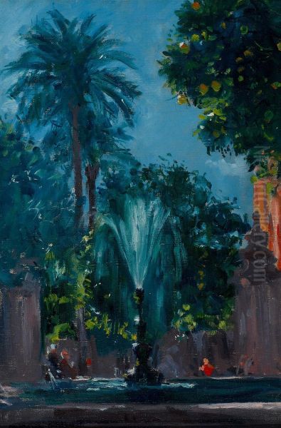 Fountain In Cordoba, Spain Oil Painting by Robert David Gauley