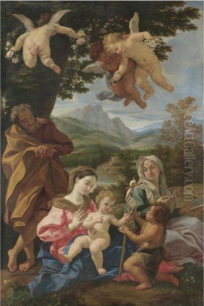 Sacra Famiglia Con San Giovannino E Sant'anna Oil Painting by Giovanni Battista (Baciccio) Gaulli