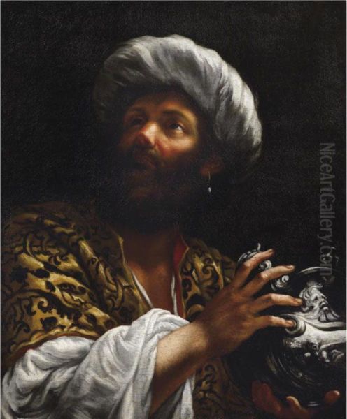 Head Of A Bearded Man, Probably One Of The Magi Oil Painting by Giovanni Battista (Baciccio) Gaulli