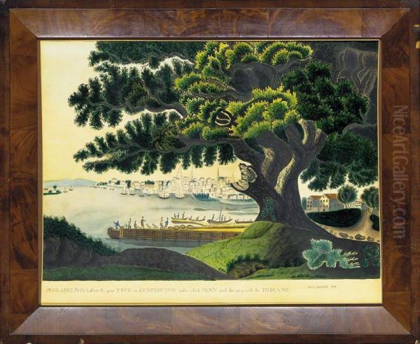 Philadelphia, From The Great Tree In Kensington, Under Which Penn Made His Treaty With The Indians Oil Painting by Mary D. Gault