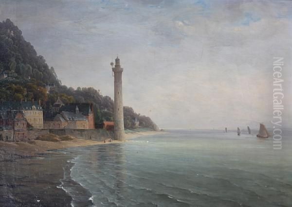 Le Phare A Honfleur Oil Painting by Alexandre J. Gaumel