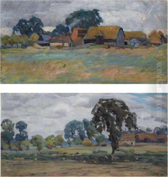 The Old Farm (england); A Grey Day (england) Oil Painting by Alexandre Fedorovich Gaush