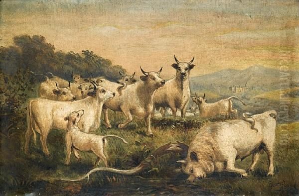 The Chillingham Herd Oil Painting by Joseph Gaut