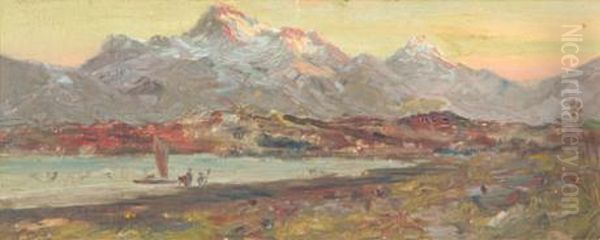 River And Alps Oil Painting by Joseph Gaut