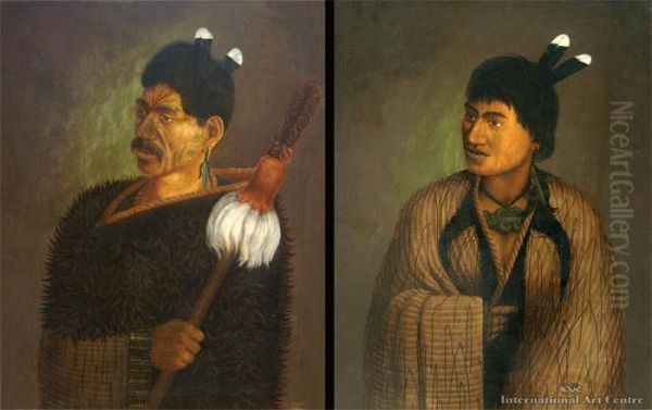 Maori Chief & Chieftainess Oil Painting by Joseph Gaut