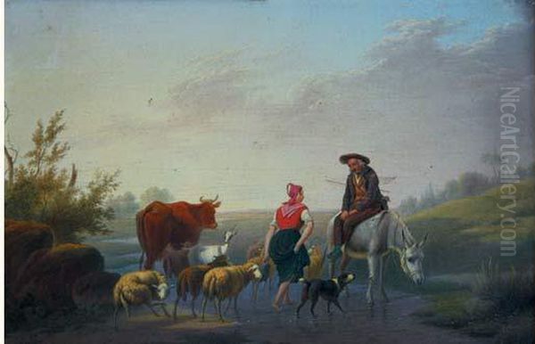 Bergers Dans Un Paysage Oil Painting by Charles Gabriel Gauthier