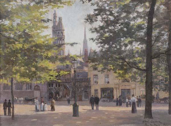 Vue De La Place Du Bourg A Bruges Oil Painting by Albert Gautier